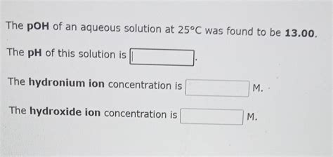 Solved The Poh Of An Aqueous Solution At C Was Found To Chegg