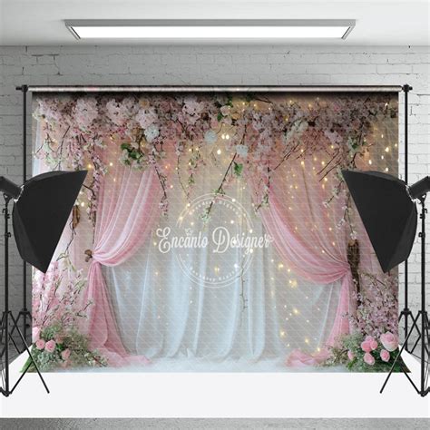 Floral Pink White Curtain Light Photography Backdrop - Lofaris