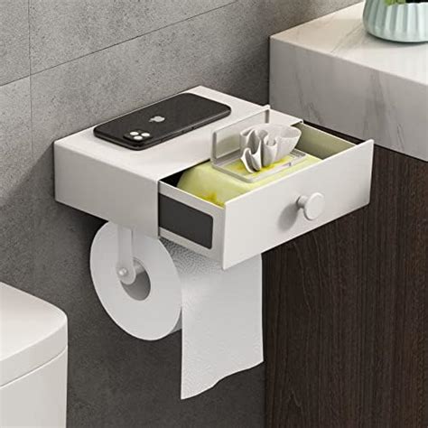 BTSKY Wall Mounted Wooden Toilet Paper Holder With Shelf And Drawer