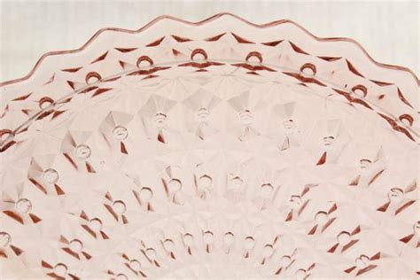 Vintage Pink Depression Glass Sandwich Or Cake Plate Jeannette Holiday Buttons And Bows Pattern