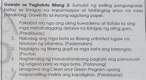 Sumulat Ng Sariling Pangungusap Batay Sa Ibinigay Na Impormasyon At