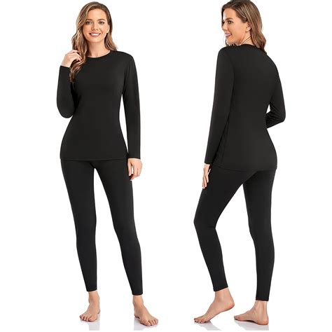 Htwon Women Thermal Underwear 100 Cotton Long Johns Top And Bottom Set Black M