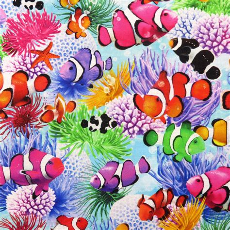 Aquarium Sea C7958 Swimming Clown Fish Timeless Treasures 840035966861