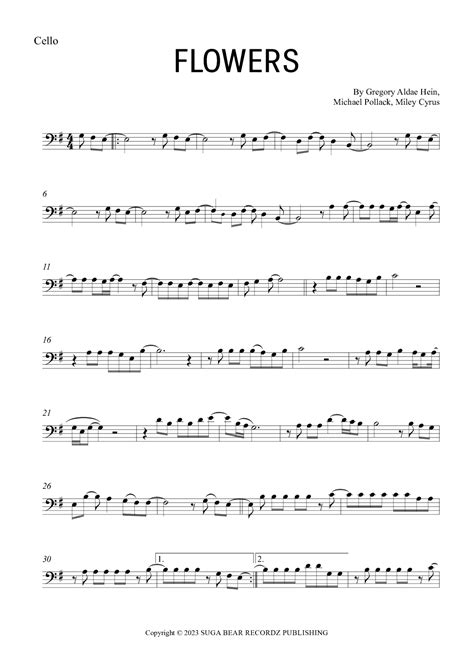 Flowers Arr Gabriel Oliveira By Miley Cyrus Sheet Music For Cello Solo At Sheet Music Direct