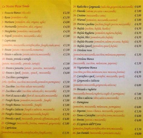 Menu At Pizzeria Quelli Dell Corso Rome