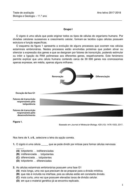 Bio Geo 11 Teste 2 Teste de avaliação Ano letivo 2017 Biologia e