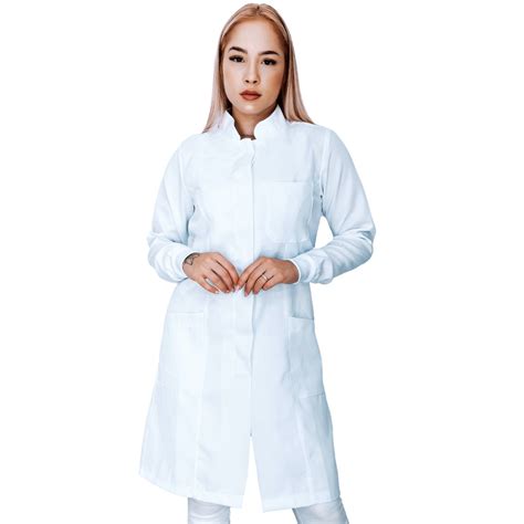 Jaleco Feminino Oxford Branco Botão Embutido Gola Padre Punho