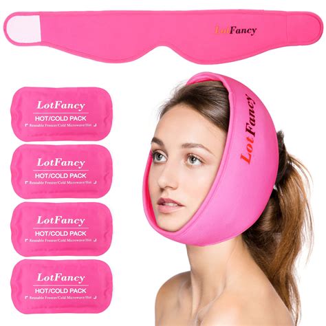 LotFancy Face Ice Pack Wrap With 4 Reusable Hot Cold Therapy Gel Packs Pain Relief For TMJ TMD