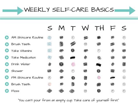 Weekly Self-Care Basics Chart PRINTABLE INSTANT DOWNLOAD: