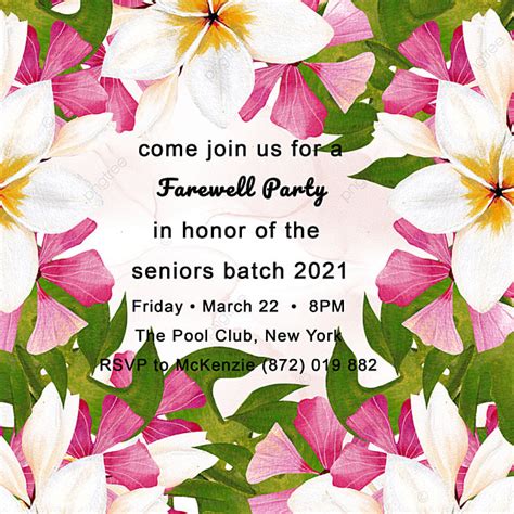 Farewell Card Template With Watercolor Pink And White Tropical Flowers