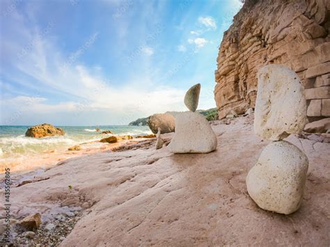 Stone Sculptures On The Sassi Neri Beach Black Stone Beach Conero