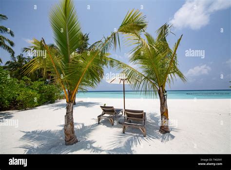 Sonnenschirm Und Zwei Liegen Am Strand Mit Sand Zwei Liegest Hle Unter