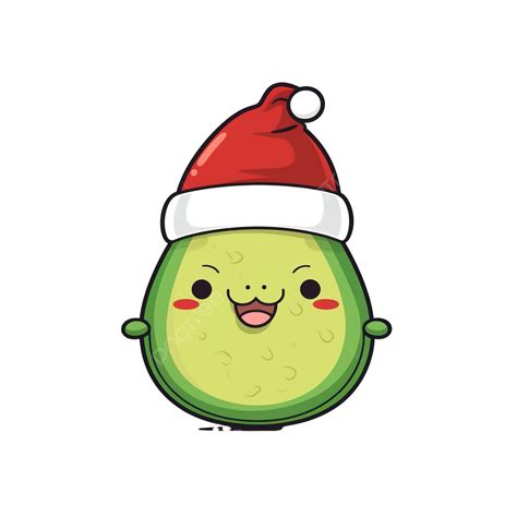 Cute Funny Avocado Character In Christmas Cap Vector Flat Line Kawaii