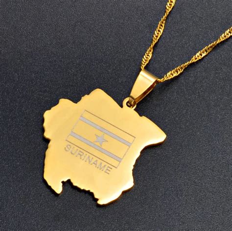 18k Gold Plated Suriname Map Necklace Charmed Jewelry T Etsy