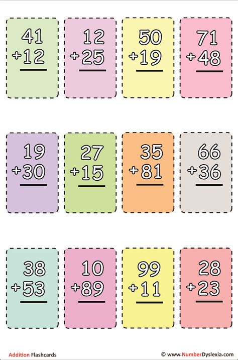 Printable Addition Flash Cards with Free PDF - Number Dyslexia