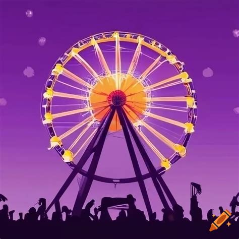 Flat Design Music Festival With Ferris Wheel And Lights