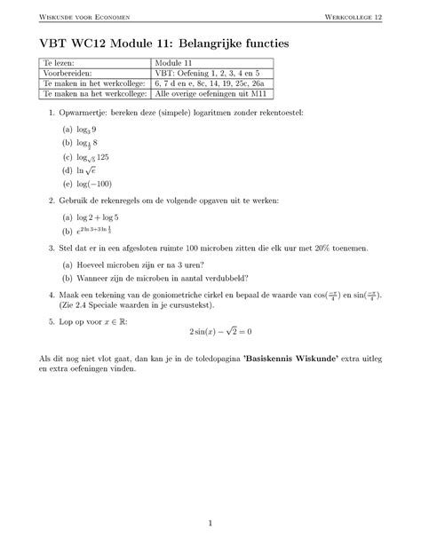 Vbt Wiskunde Voor Economen Werkcollege Vbt Wc Module