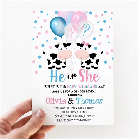 Cow Gender Reveal Invitation Boy Or Girl Baby Heifer Bull Etsy