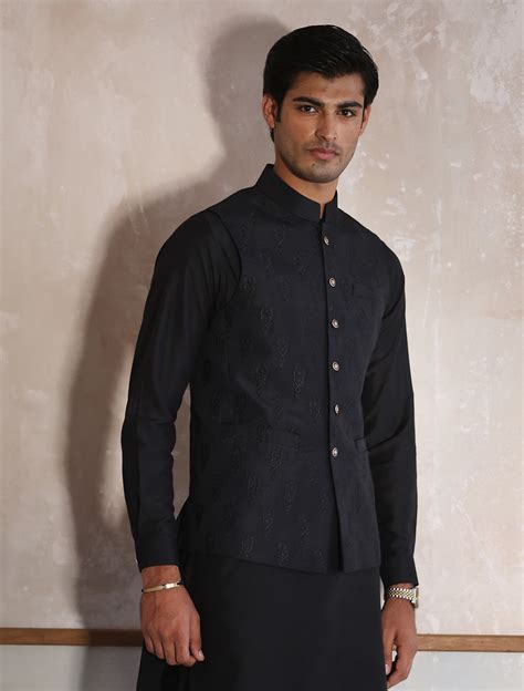 Black Heavy Embroidery Waist Coat Ismail Farid Pakistan