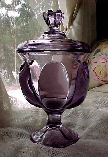 Vintage Fenton Purple Amethyst Footed Glass Compote Jar Vanity Candy Dish W Lid Fenton