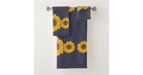 Sunflowers In Dark Blue Bath Towel Set Zazzle