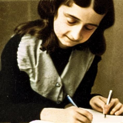 Prompthunt A Color Photograph Of Anne Frank Writing In Her Diary