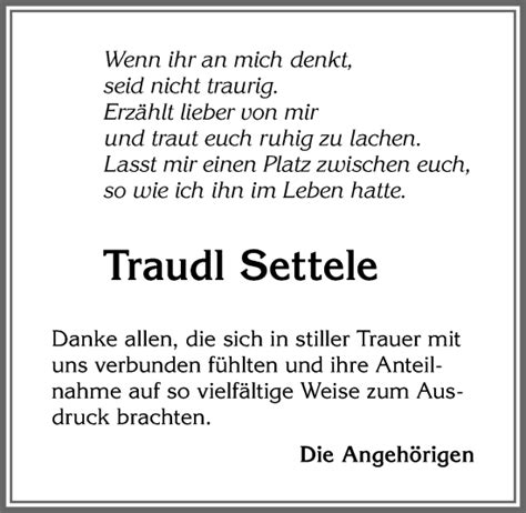 Traueranzeigen von Traudl Settele Allgäuer Zeitung