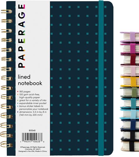 Amazon Paperage Lined Spiral Journal Notebook Navy Turquoise