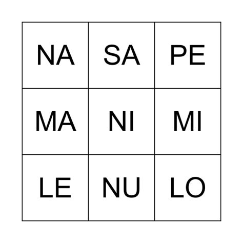 SÍlabas Bingo Card