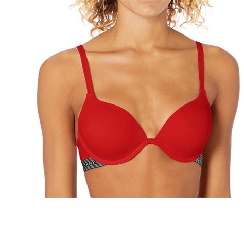 Tommy Hilfiger Intimates And Sleepwear Tommy Hilfiger Logo Band Micro Push Up Red Bra 36d Nwt