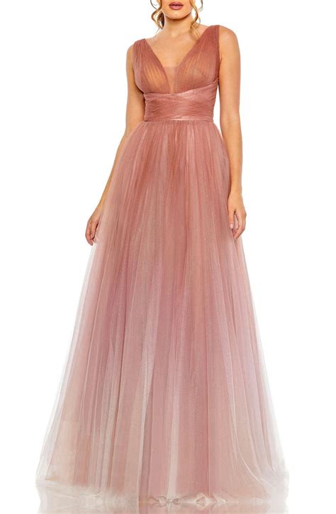 Mac Duggal Glitter Ombré Tulle A Line Gown Nordstrom