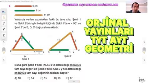 A I Kenar Ba Intilari Yen Nes L Soru Z M Orj Nal Ayt Tyt Geometr