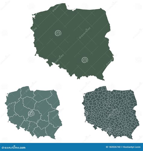 Poland Map Outline Administrative Regions Vector Template For