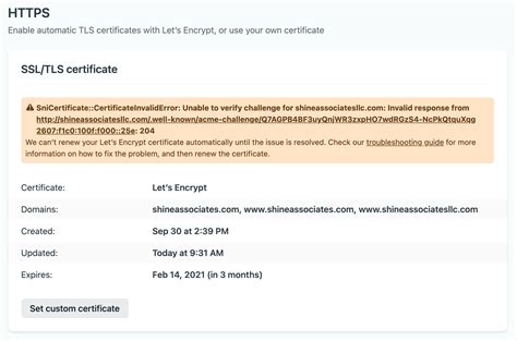 Error Requesting Ssl Certificate For Naked Apex Domain Alias