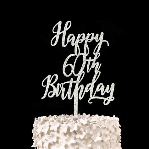 Buy Silver Glitter Happy 60th Birthday Cake Topper 60 Years Happy