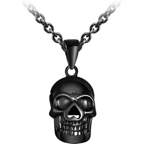 Collier Tête De Mort Homme En Acier Inoxydable Or Noir Maille Ancre 1 60cm X 2 00cm Noir