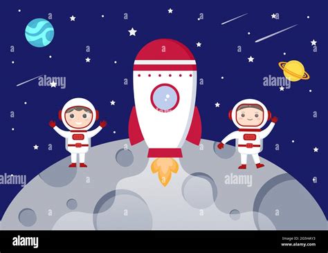 Astronaut With Rocket Illustration For Explore In Outer Space And