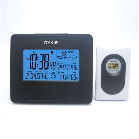 RF Wireless Weather Station Black With Digital Alarm Clock Indoor