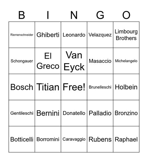 Artist Bingo Card