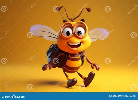 Cartoon Character of a Busy Bee with a Backpack. AI Stock Illustration ...