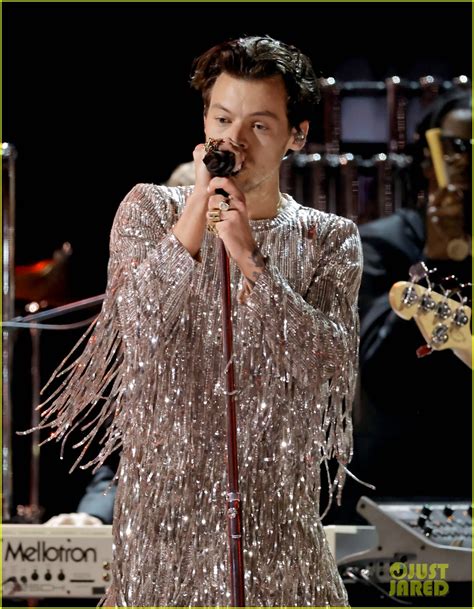 Harry Styles Wears Silver Fringe Outfit While Performing Nominated Song