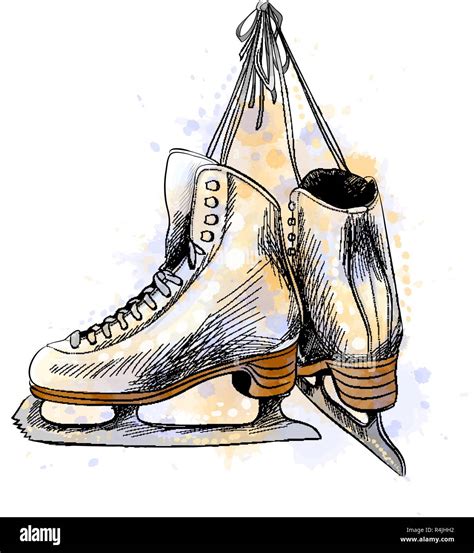 Pair Of Figure Ice Skates From A Splash Of Watercolor Stock Vector