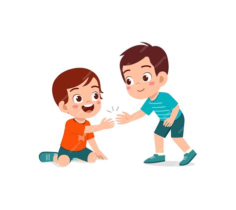 Premium Vector Good Little Kid Helping Friend That Falling On The Floor