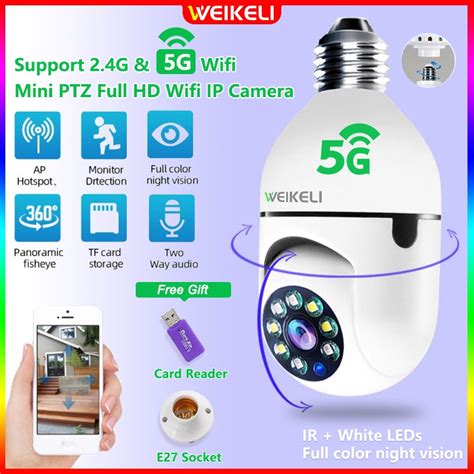 360 Rotatable 5G Wifi Camera LED Light 1080 P Full HD E27 Soquete