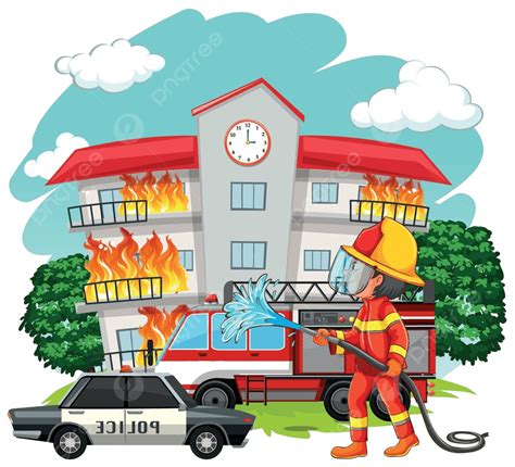 Fire Fighter At Fire Scene Drawing Adult Path Vector Drawing Adult Path Png And Vector With