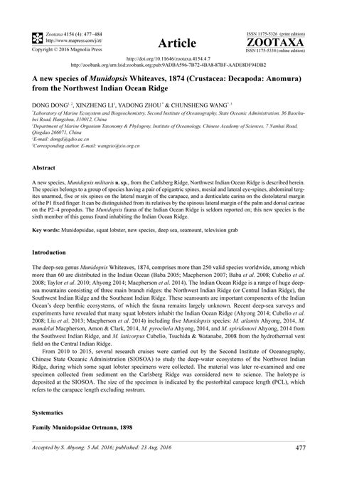 (PDF) A new species of Munidopsis Whiteaves, 1874 (Crustacea: Decapoda: Anomura) from the ...