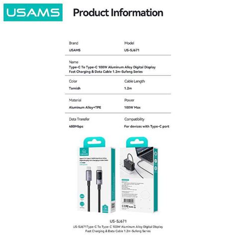 Promo USAMS SF Series Kabel Data Type C To Type C Fast Charging 100W