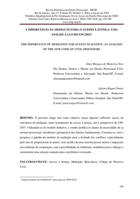 PDF A IMPORTÂNCIA DA MEDIAÇÃO PARA O ACESSO À JUSTIÇA UMA ANÁLISE À