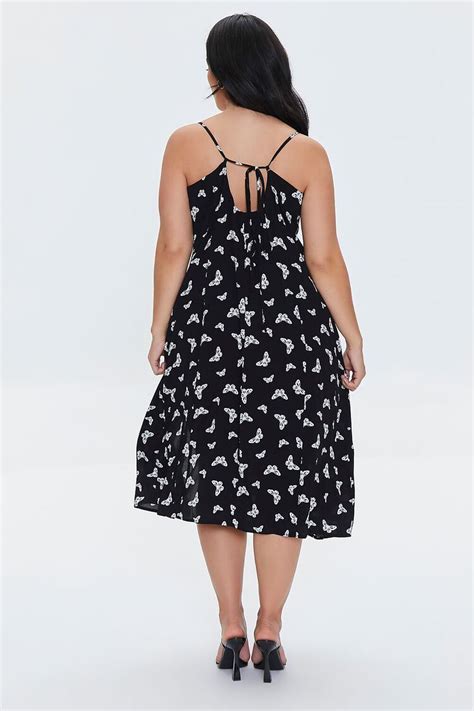 Plus Size Butterfly Print Midi Dress