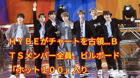 Hybeがチャートを占領btsメンバー全員、ビルボード「ホット100」入り Youtube